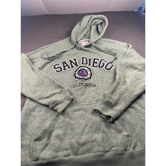Blue Bay San Diego California Graphic Hoodie Sweatshirt Medium Green Pullover - Picture 2 of 9